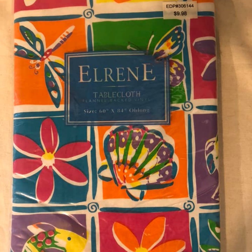 NIP Elrene Flannel-Backed Vinyl Tablecloth